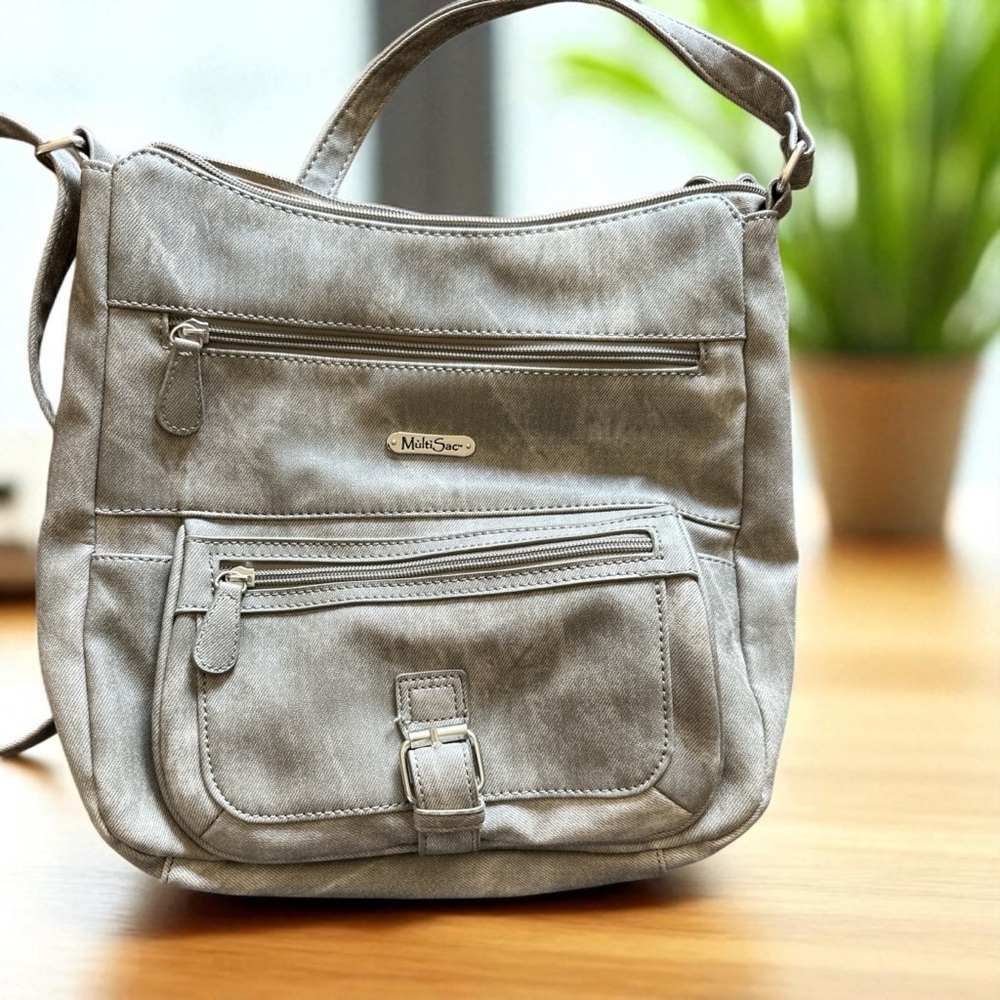 Vintage Gray Crossbody Bag with Adjustable Strap
